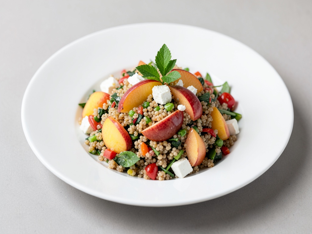 Insalata di quinoa fruttata con pesca e feta
