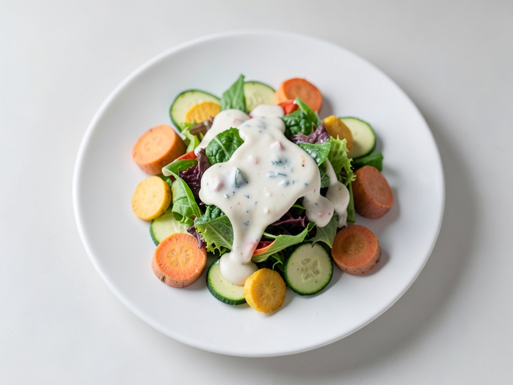 Insalata stratificata colorata con condimento allo yogurt