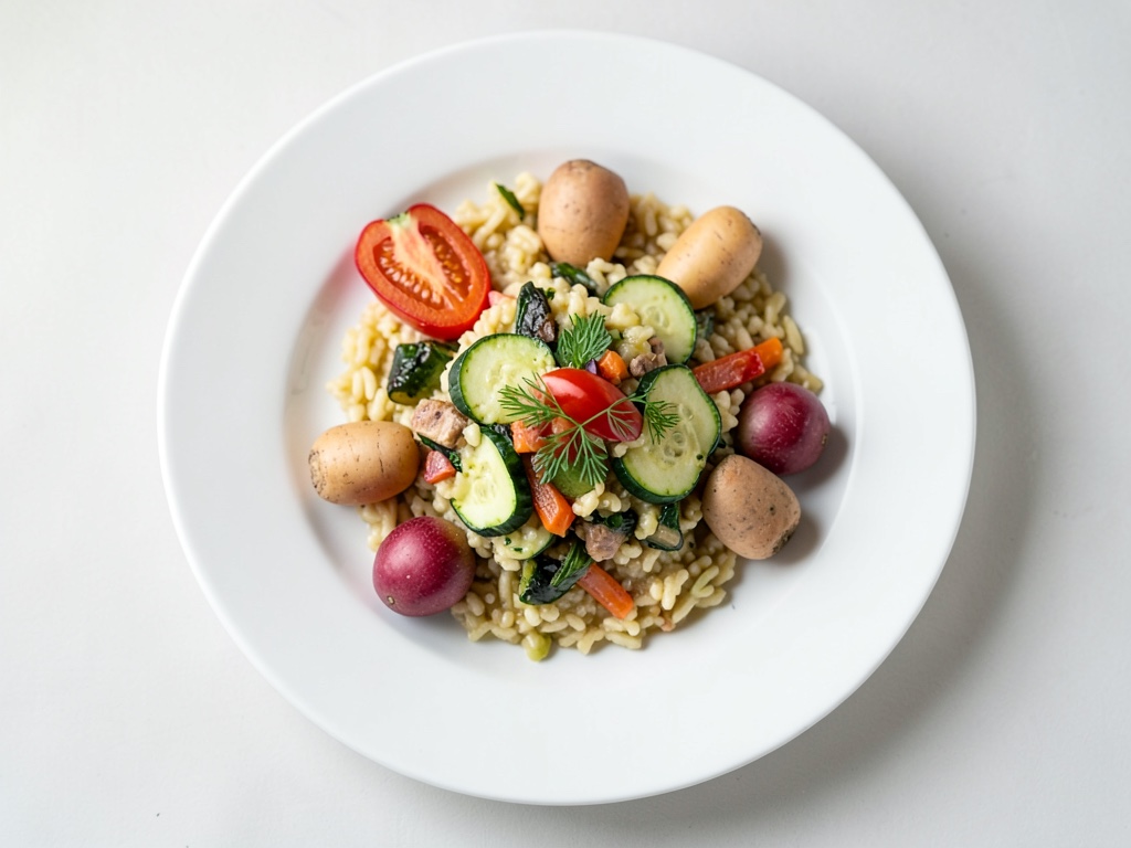 Risotto colorato con verdure al forno e Zucchini Piccata alla Milanese