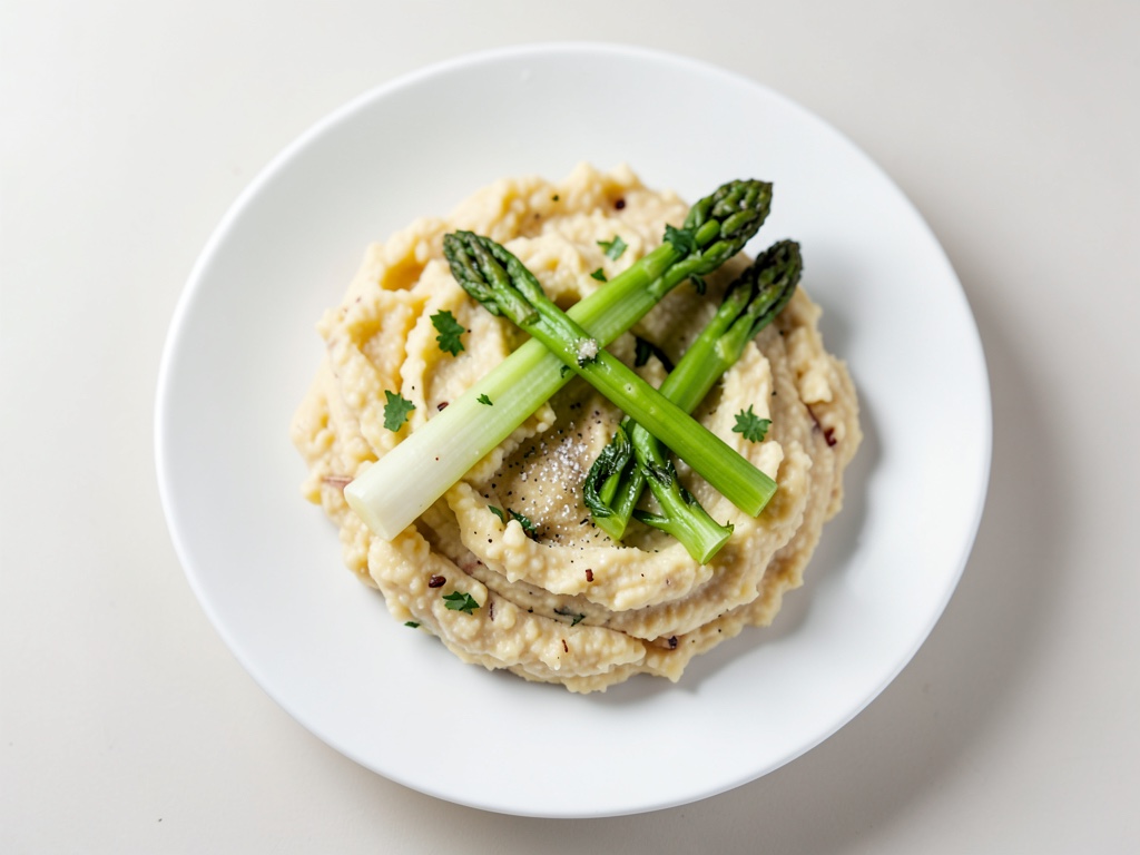 Piatto di asparagi colorati con purè di patate cremoso