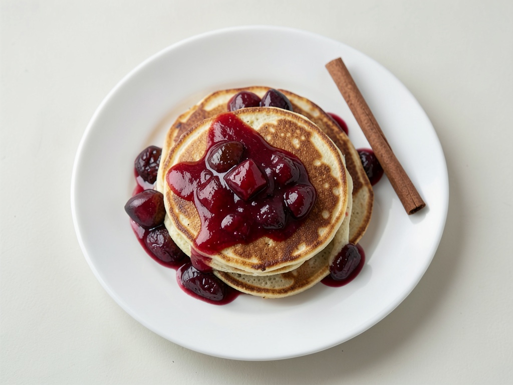 Fluffige Buttermilch-Pancakes mit warmem Pflaumen-Kompott