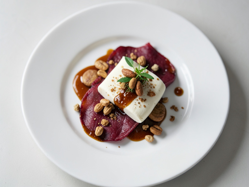 Carpaccio di barbabietola rossa con formaggio di capra e nocciole caramellate