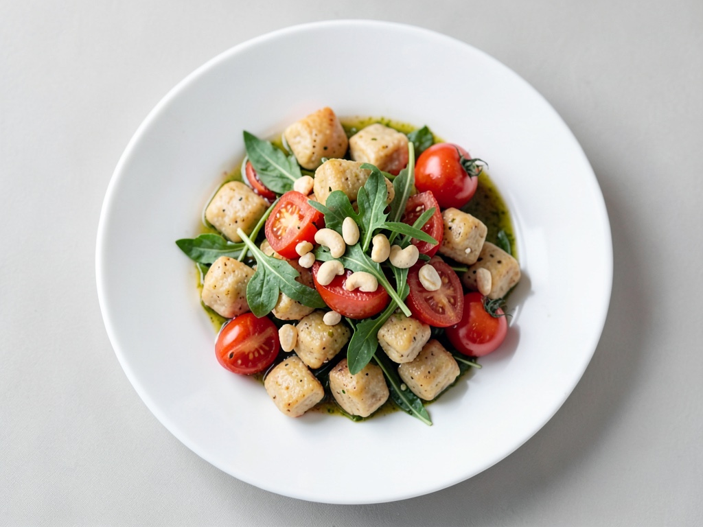 Gnocchi di anacardi con pomodori e rucola