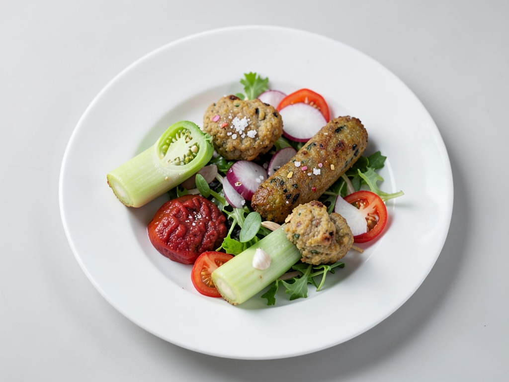 Cevapcici con insalata di cavolfiore e dip di peperoni