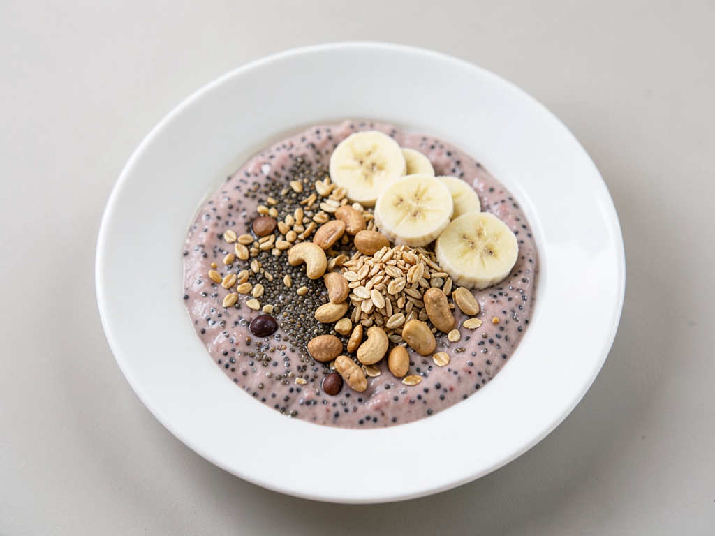 Pudding ai semi di chia con fiocchi d'avena, banana e burro d'arachidi