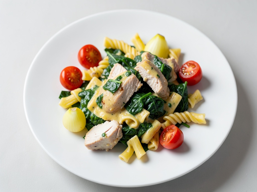 Pollo Alfredo con spinaci e fusilli