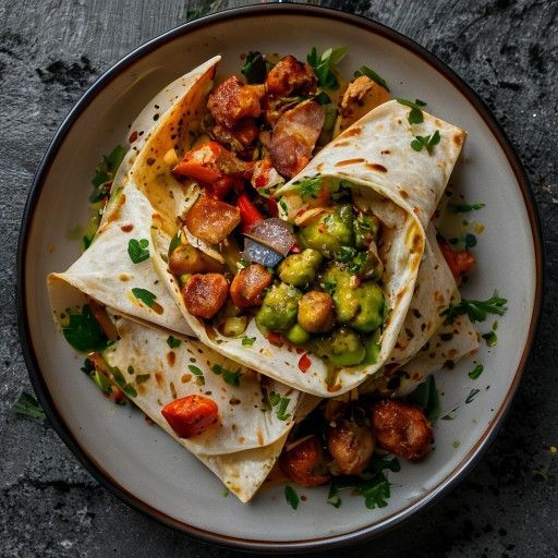 Ciotole di burrito croccanti al pollo con guacamole fresca