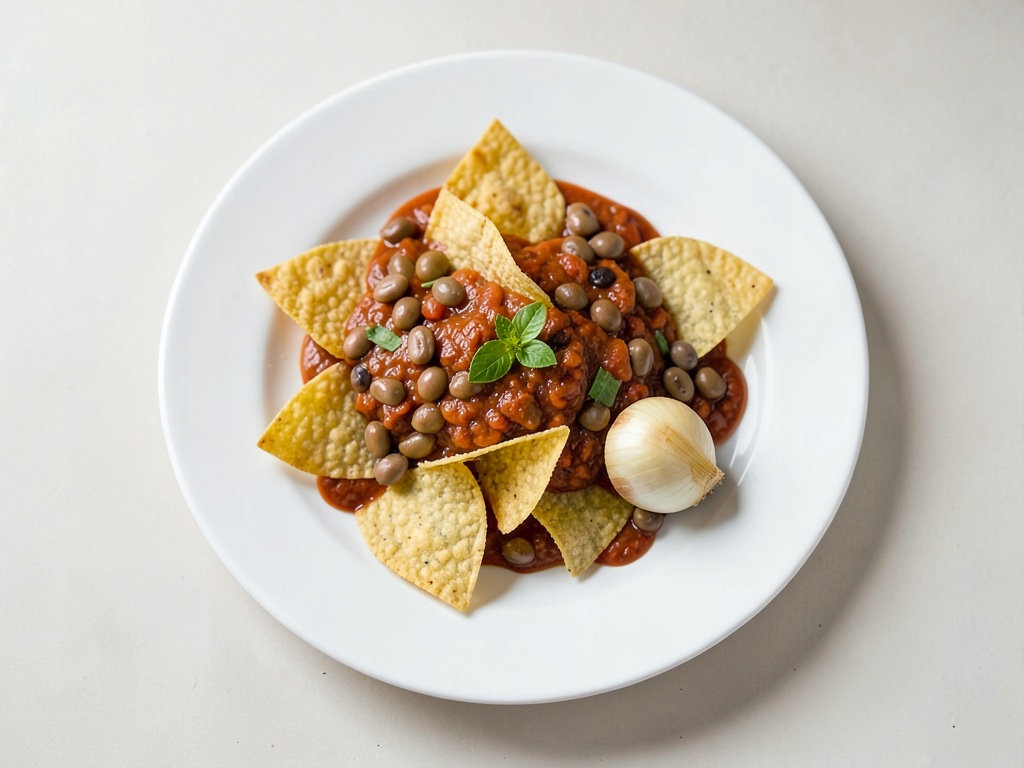 Chili saporito con zucca e tortilla chips freschi
