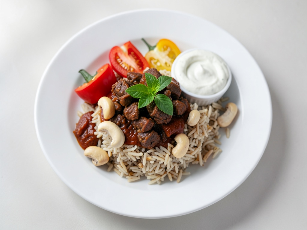 Chili sin Carne mit Cashew-Reis und Joghurt-Dip