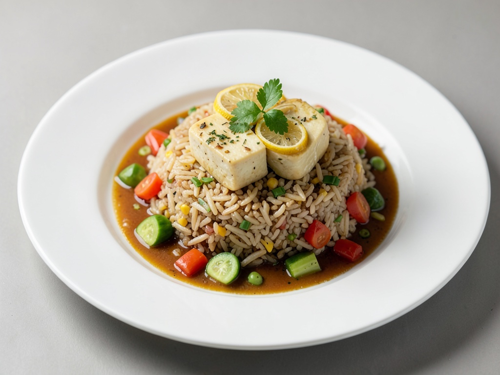 Tofu cinese al limone con riso e verdure