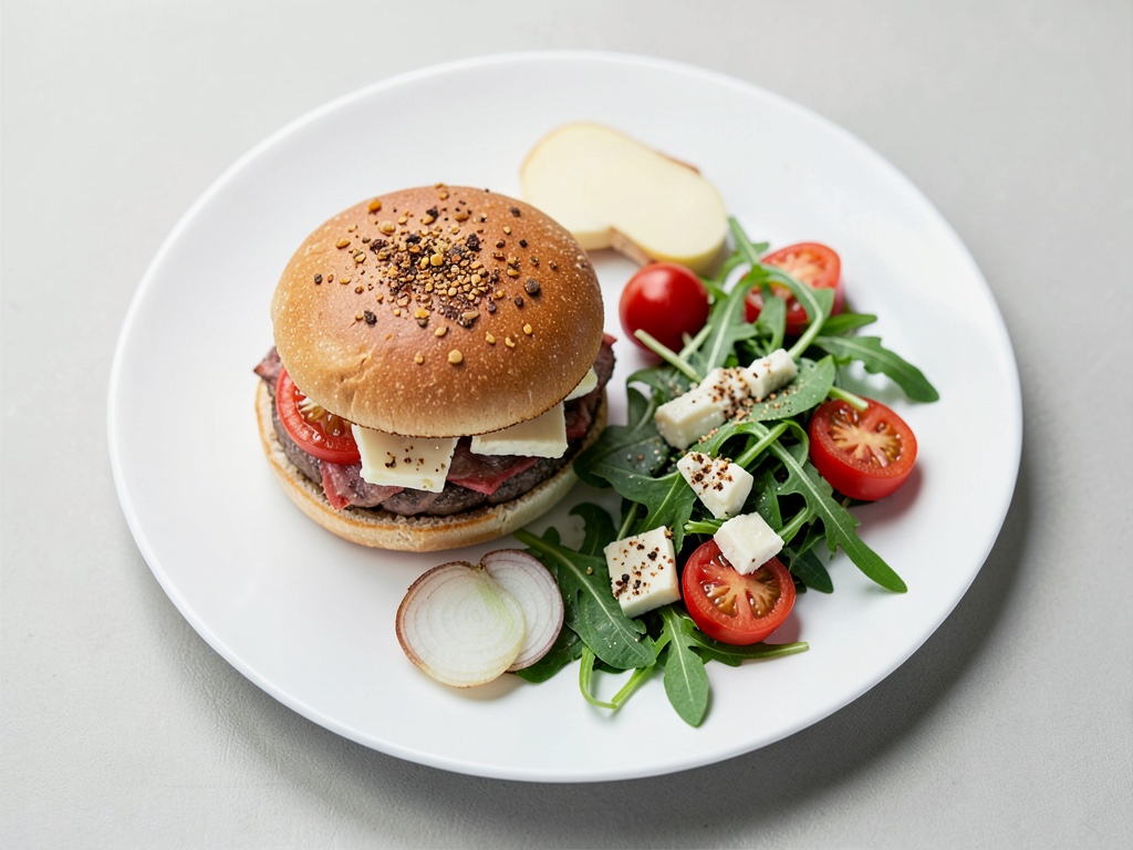 Burger Ciabatta con peperoni arrostiti e insalata di mozzarella e rucola