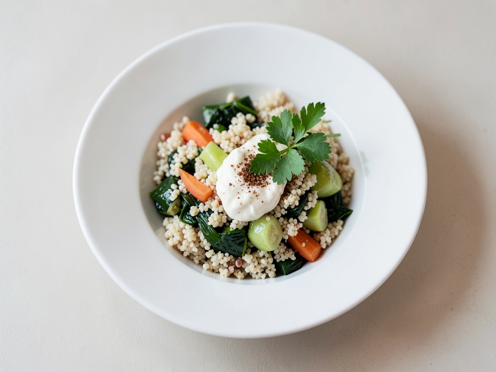 Bowl di couscous con verdure, cavolo, quark ed erbe