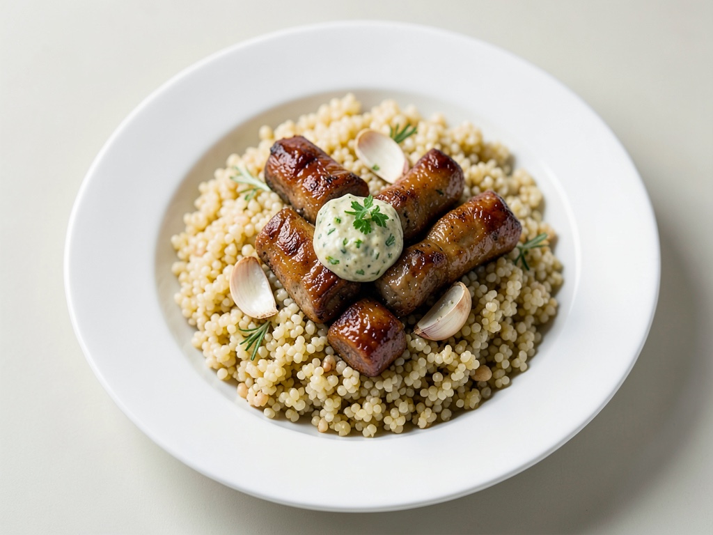 Couscous con romanesco fritto e crema all'aglio