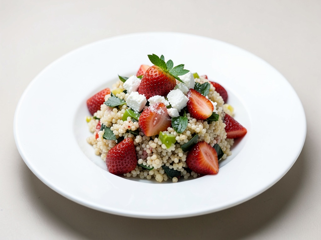 Insalata di couscous con fragole e formaggio da pastore