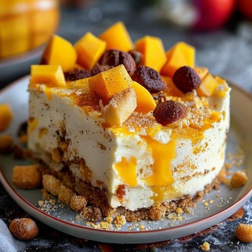 Crème-Brûlée-Cheesecake mit Mango-Maracuja-Soße