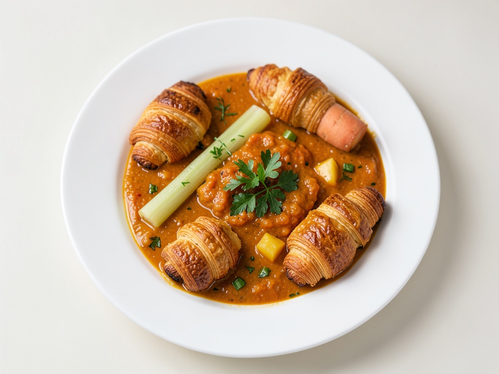 Sopa cremosa de calabaza con croissants de hierbas especiados