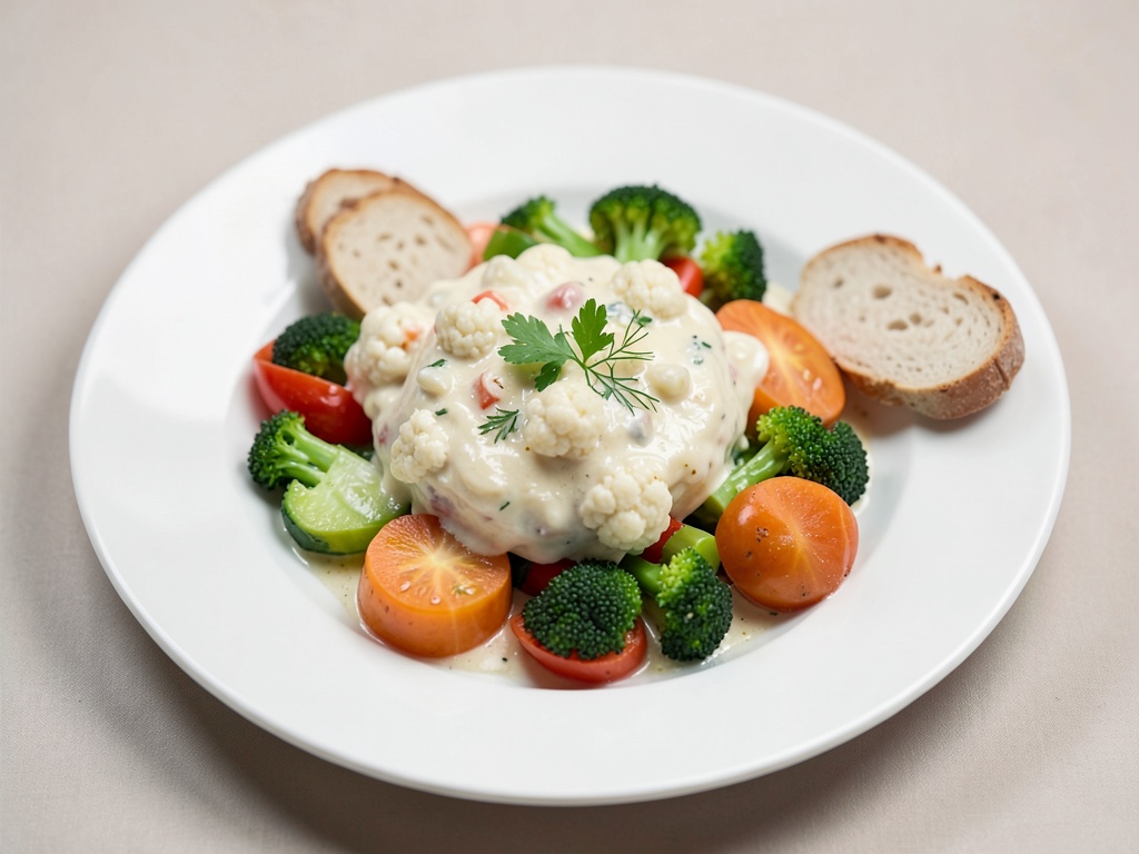 Fondue crémeux au chou-fleur avec légumes et pain