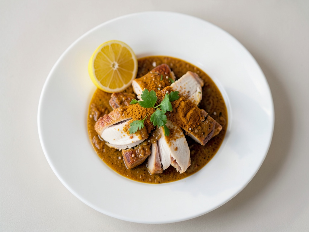 Cubos crujientes de pollo al curry sobre tostada tostada