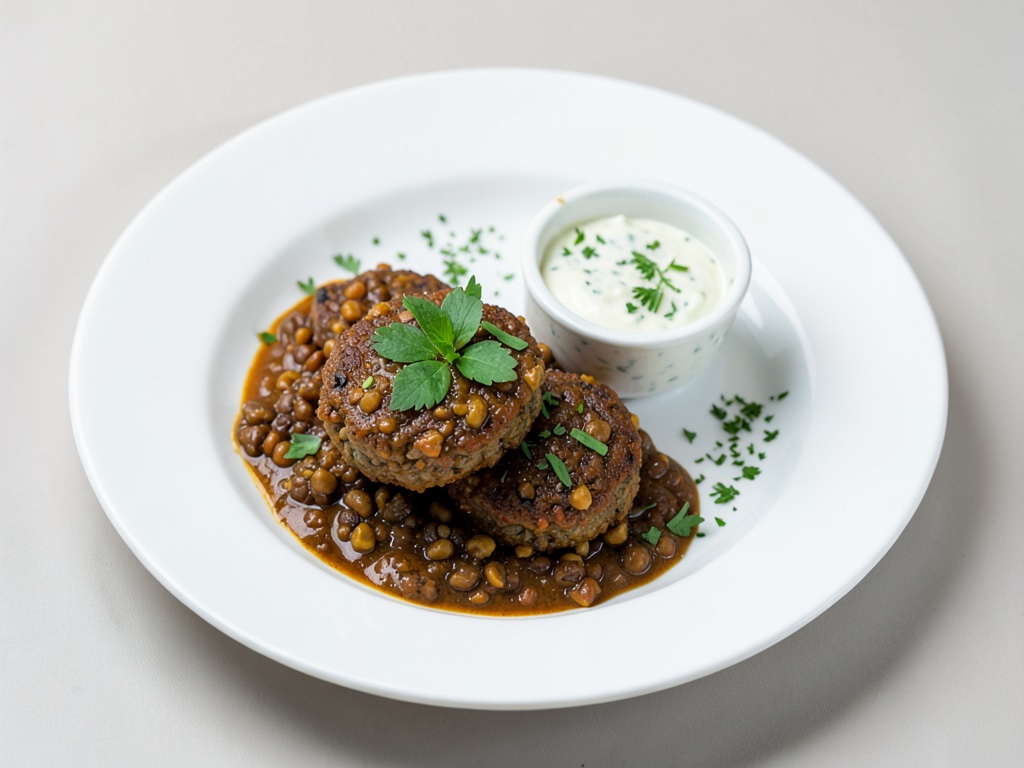 Hamburger di lenticchie al curry con dip di yogurt e cetrioli