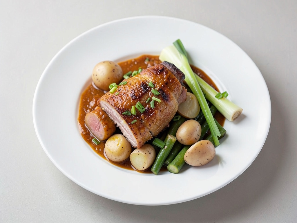 Cotoletta al curry con verdure di patate e porro