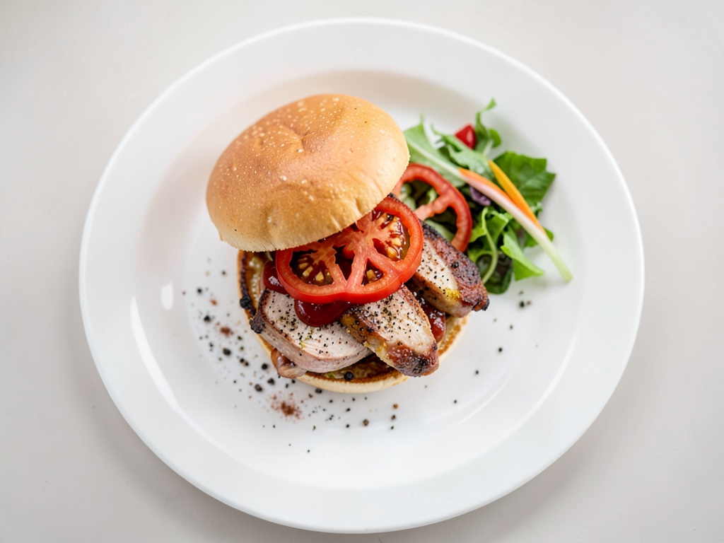 Burger al curry con pollo, peperoni e insalata
