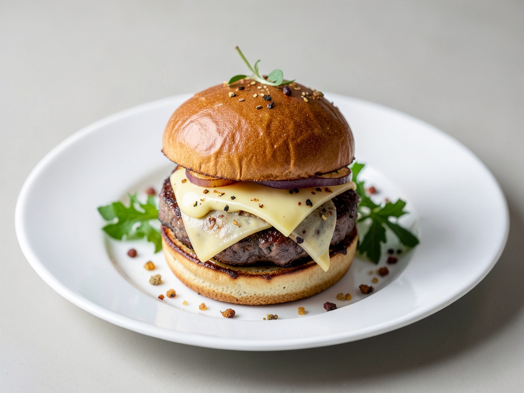 Hamburger di lusso con formaggio al tartufo e cipolle tostate in maionese