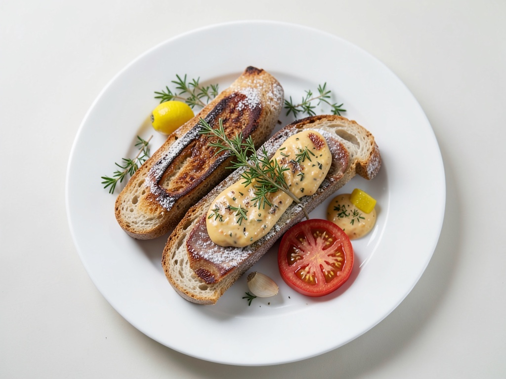 Ofen-Doraden gefüllt mit Zitrone und Knoblauch, serviert mit Kräuterbaguette
