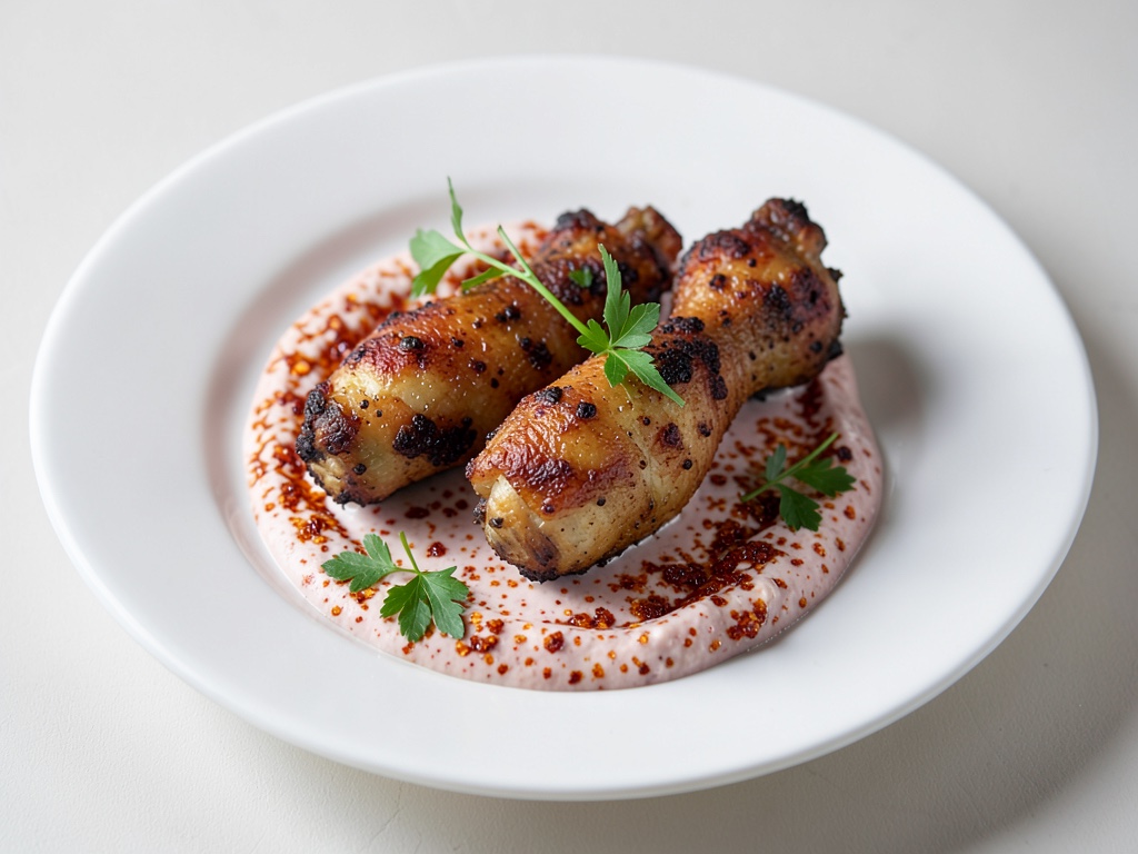 Muslos de pollo crujientes en la freidora de aire con salsa de pimiento fresco