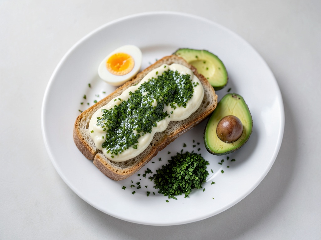 Sándwich de huevo y aguacate con dip de brotes de rábano