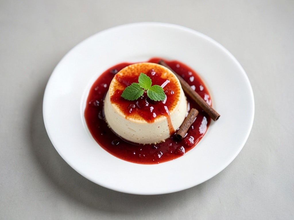 Panna cotta al liquore di uova con composta di rabarbaro e fragole