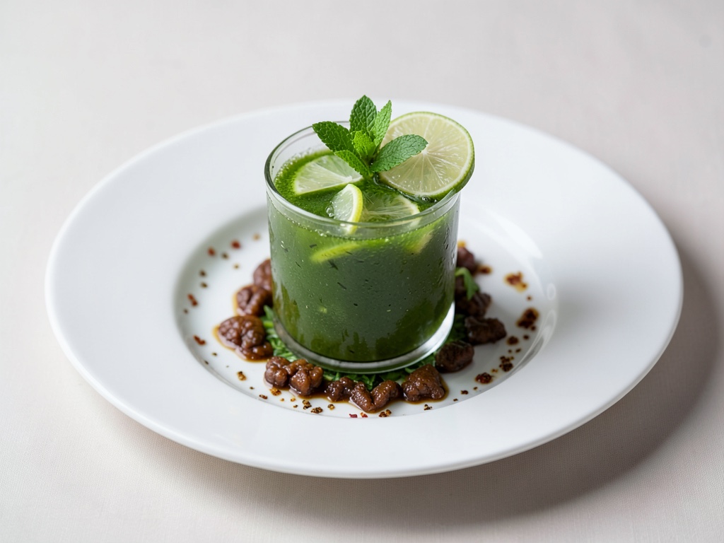 Frischer grüner Eistee mit Limette und Minze