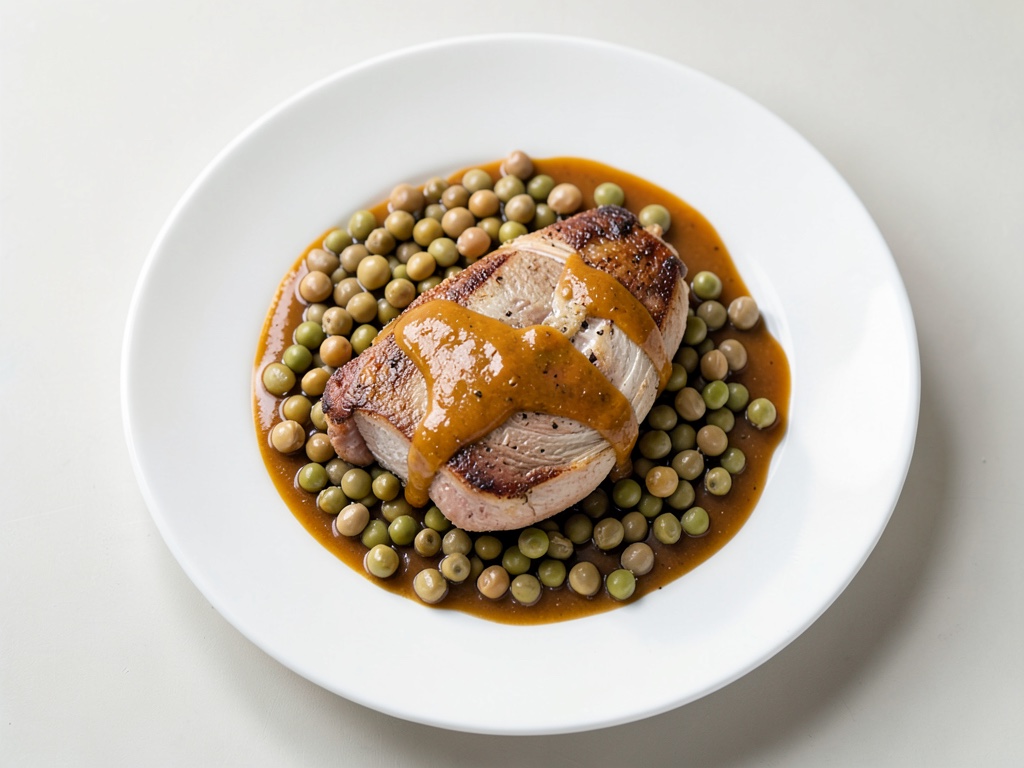 Croustillant de magret de canard à la sauce à l'orange et aux lentilles