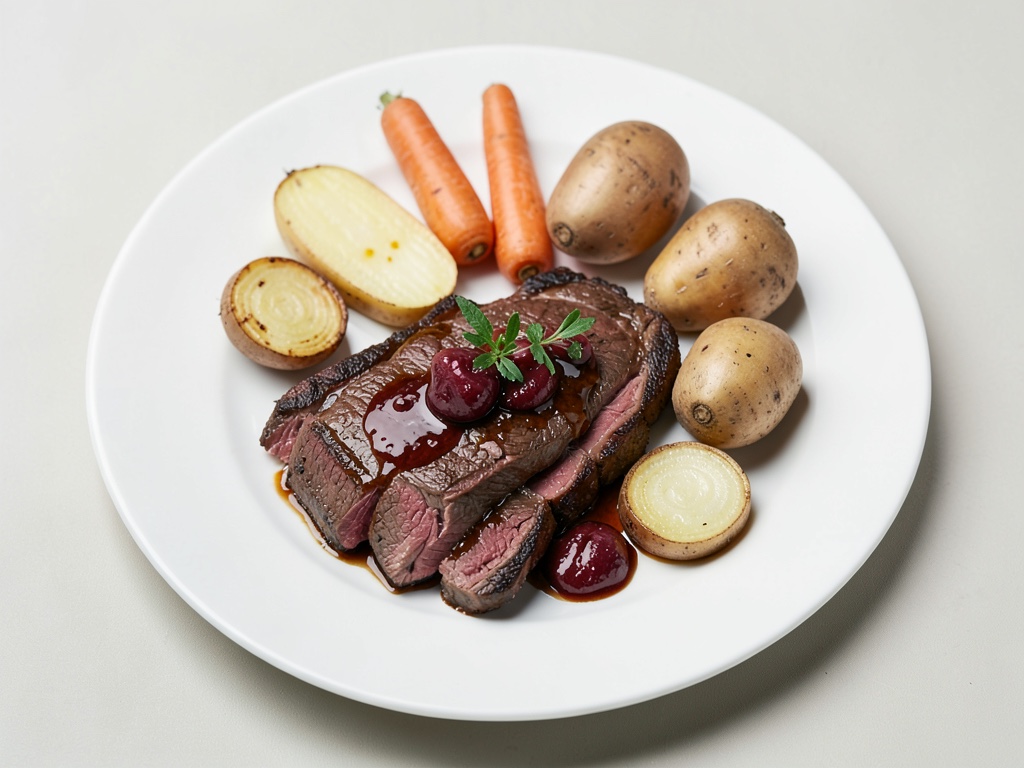 Costata di maiale succosa con pastinache croccanti e vinaigrette all'uva dolce e aspra