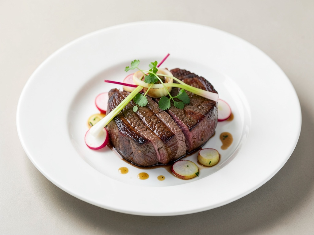 Bistec Entrecôte succulento con rafano croccante e cipollotti