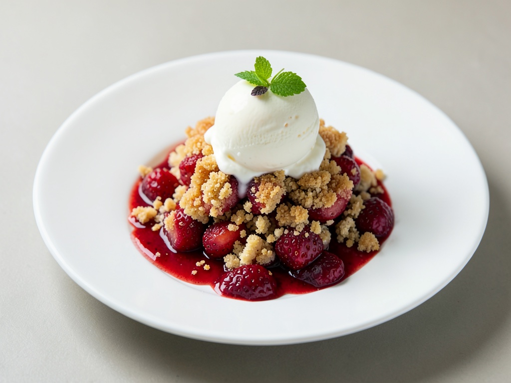 Knuspriges Erdbeer-Crumble mit Vanilleeis