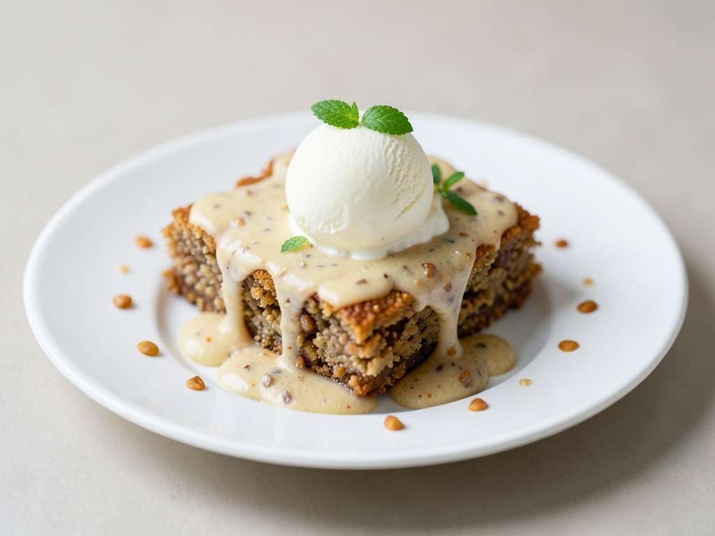 Cremige Erdnuss-Blondies mit Vanilleeis