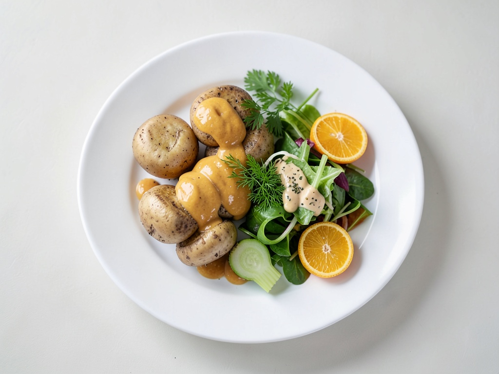 Patate a ventaglio con dip all'arancia e insalata di finocchio
