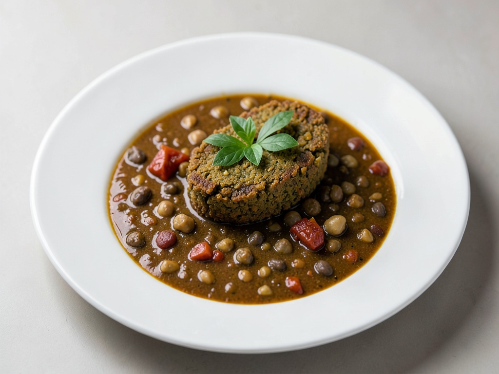 Falafel crujientes en sopa de lentejas especiada