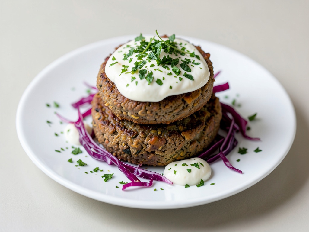 Hamburger di falafel con yogurt alle erbe e cavolo rosso