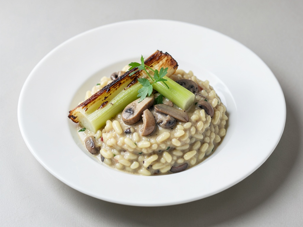 Risotto cremoso ai funghi con sedano al forno