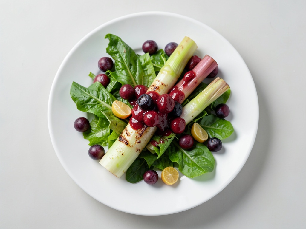 Insalata di valeriana con asparagi saltati e vinaigrette alle fragole