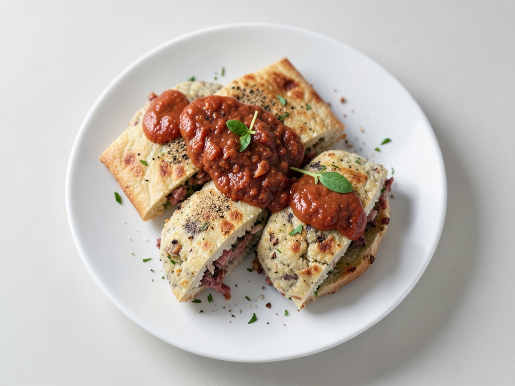 Piadina ripiena di polpette di feta e salsa di peperoni