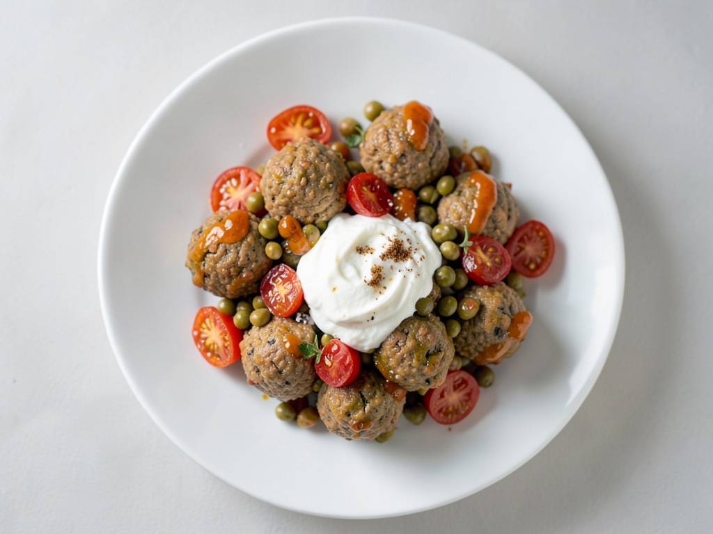 Polpette di carne al forno con feta, ceci e pomodori al miele