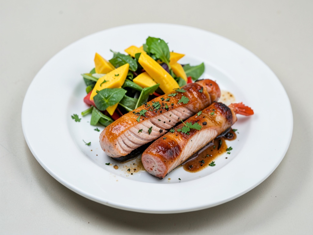 Hot Dog di Salmone e Gamberi con Insalata Fresca di Mango