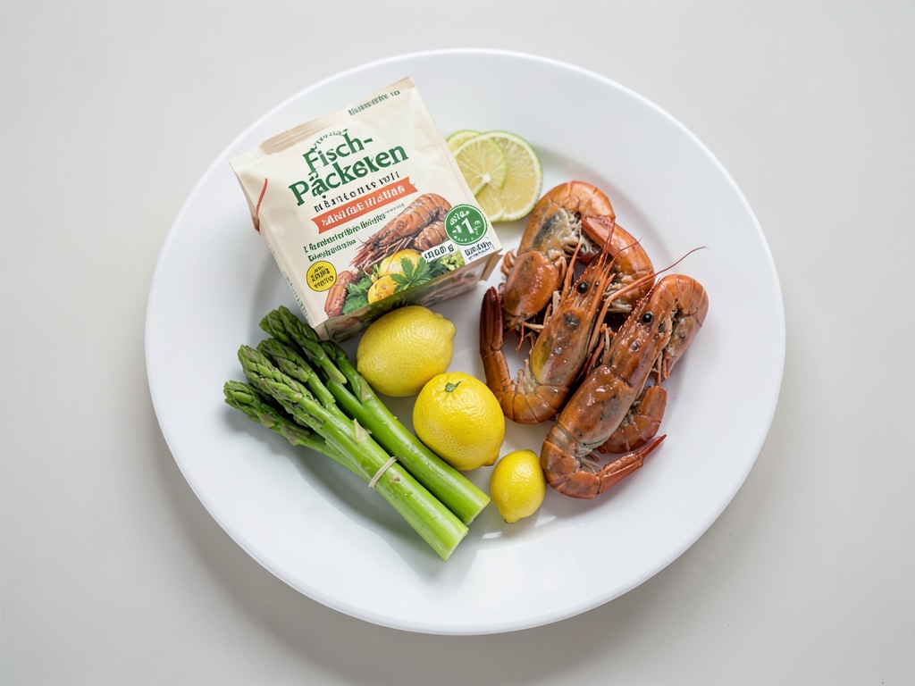 Baccalà e gamberi in sacchettini al forno con asparagi