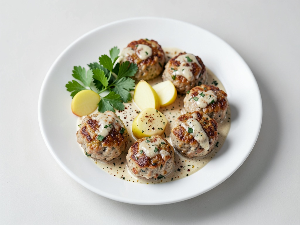 Knusprige Fischbällchen mit frischem Apfel-Meerrettich-Dip