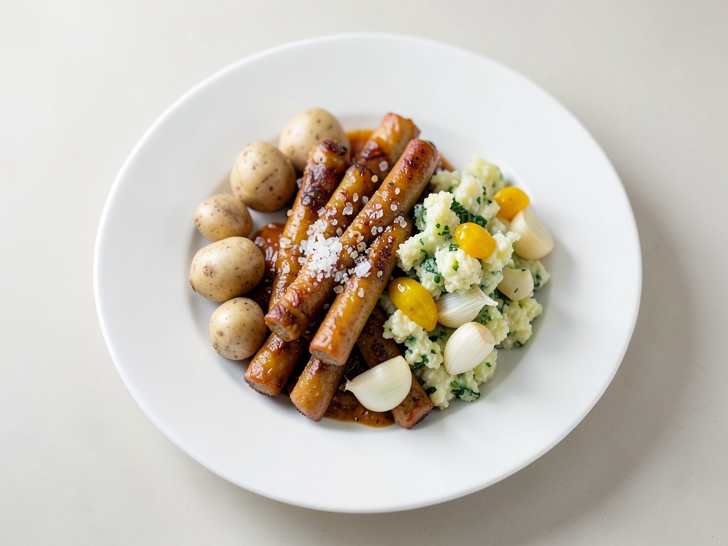 Bastoncini di pesce croccanti con insalata di patate fresca