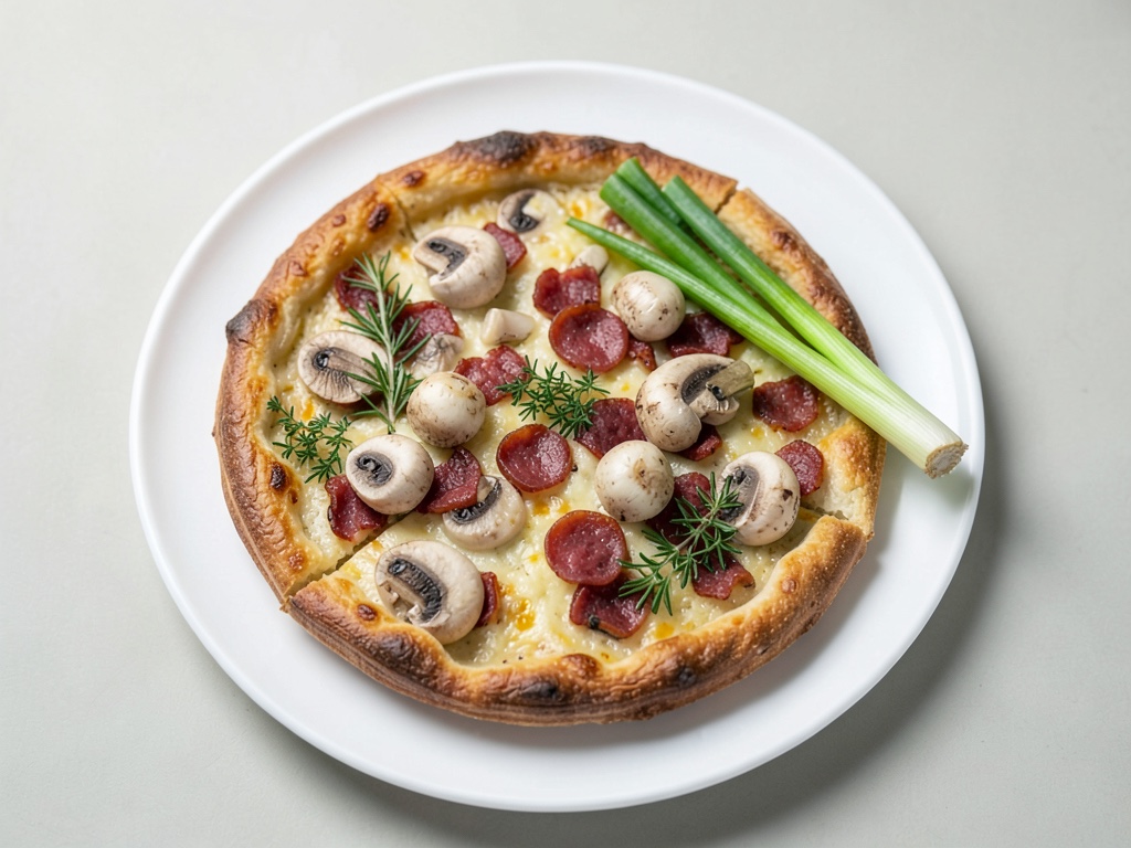 Torta fritta croccante con funghi champignon e pancetta