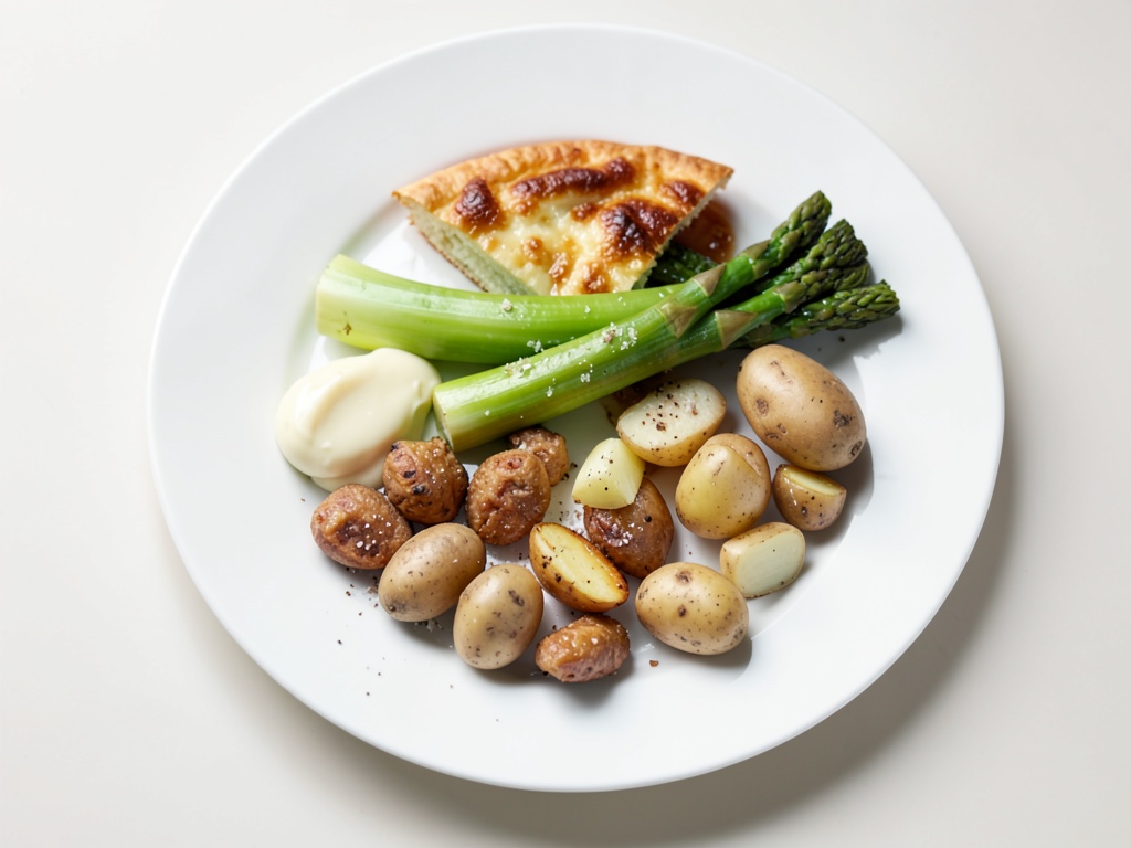 Torta fritta croccante con asparagi verdi e cipollotti