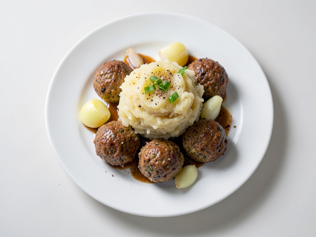 Patate a cappuccio su succulente polpette di carne